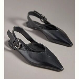NEW Jeffrey Campbell Scone Slingback Pointed Toe Flat Black Leather Size 6.5